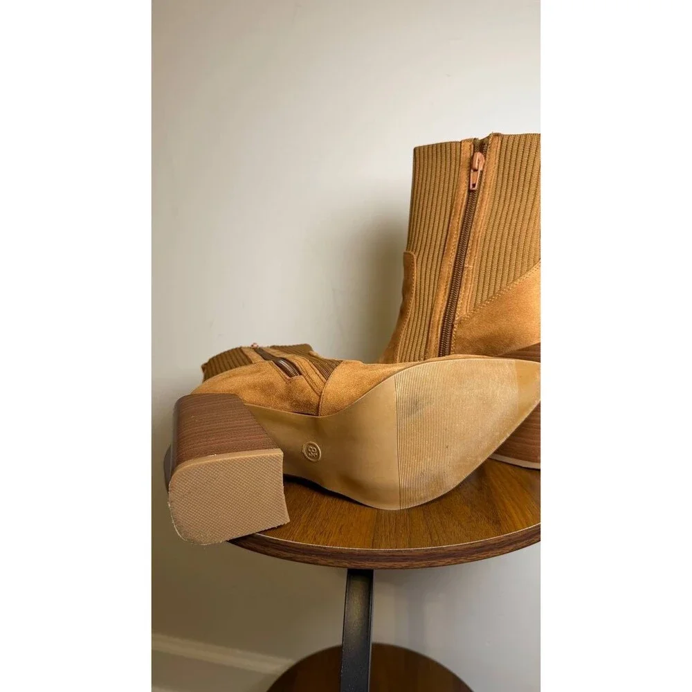 Wild Pair Trinityy Knit Pointed Toe Dress Booties Brown 8.5M Pull‑On NWB $79.90 - Picture 7 of 8